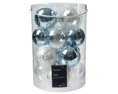 PALLINE DI NATALE IN VETRO BLU BIANCHE 8 CM 16 PZ