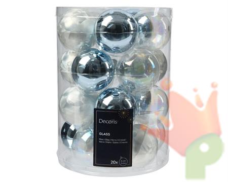PALLINE DI NATALE IN VETRO BLU /BIANCO LUCIDO OPACO 20 PZ 6 CM