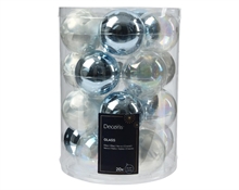 PALLINE DI NATALE IN VETRO BLU /BIANCO LUCIDO OPACO 20 PZ 6 CM