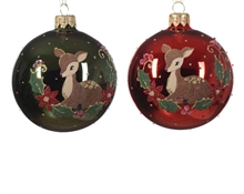 PALLINA DI NATALE ROSSA/VERDE DECORO RENNA 8 CM 1 PZ ASS.