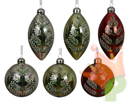 PALLINA DI NATALE ARGENTO/VERDE/ROSSA DECORATA 8CM 6 ASS