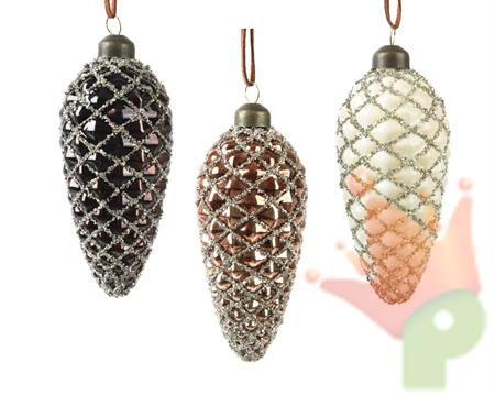 PENDENTE PIGNA IN BIANCA/MARRONE GLITTER ARGENTO 3 ASS