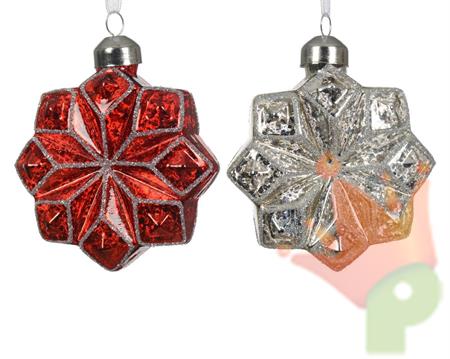 PENDENTE FIOCCO DI NEVE IN VETRO ROSSO/ARGENTO 1PZ ASSORT
