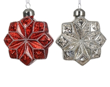 PENDENTE FIOCCO DI NEVE IN VETRO ROSSO/ARGENTO 1PZ ASSORT