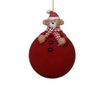 PALLINA DI NATALE FLOCCATA ROSSA CON ORSACCHIOTTO 8 CM