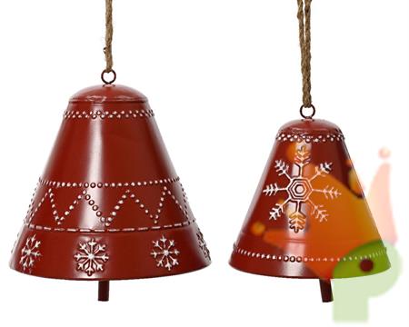 CAMPANE ROSSE CON FIOCCHI DI NEVE IN FERRO SET 2 PZ