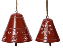 CAMPANE ROSSE CON FIOCCHI DI NEVE IN FERRO SET 2 PZ