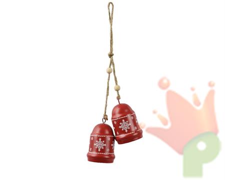 PENDENTE 2 CAMPANE ROSSE IN METALLO DECORATE