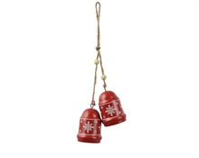 PENDENTE 2 CAMPANE ROSSE IN METALLO DECORATE