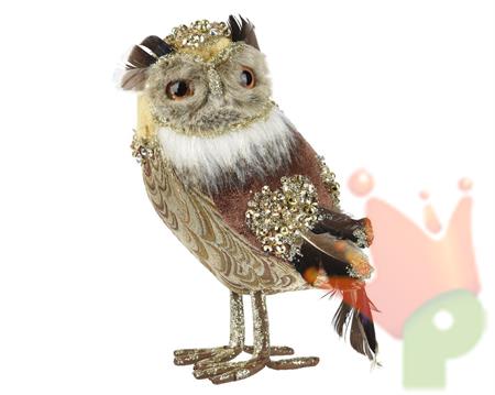 GUFO MARRONE CON PERLINE E GLITTER H19X10X17 CM