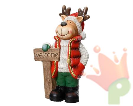 RENNA IN TERRACOTTA CON CARTELLO WELCOME H.43CM