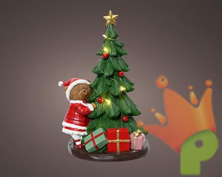 ALBERO CON MINI LED E ORSETTO IN POLIRESINA H.27,5X14,5X17,5CM