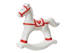 CAVALLO A DONDOLO IN PORCELLANA BIANCO/ROSSO H.13,7X4 CM