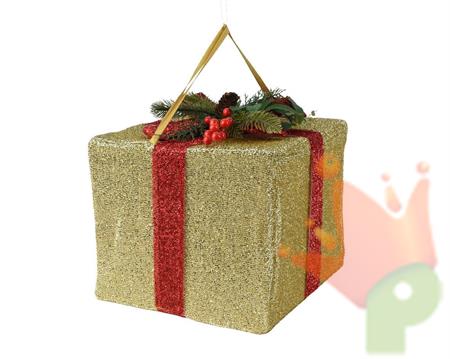 PACCO REGALO IN POLIESTERE ORO ROSSO 30X30XH.25 CM