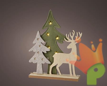 DECORAZIONE LUMINOSA RENNA E ALBERI IN FELTRO LED H.32CM
