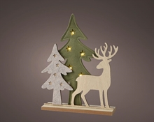 DECORAZIONE LUMINOSA RENNA E ALBERI IN FELTRO LED H.32CM