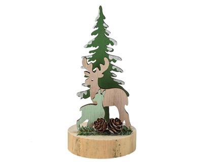 DECORAZIONE IN LEGNO RENNA CON ALBERO H. 16,5 CM