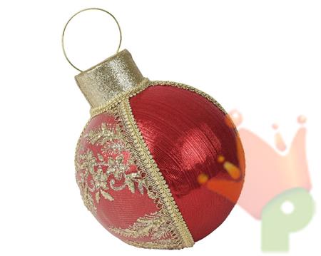 DECORAZIONE PALLINA ROSSO PIZZO ORO H.28CM
