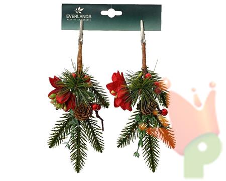 RAMETTI CON BACCHE E STELLA DI NATALE 2 PZ H.23 CM