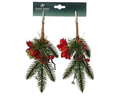 RAMETTI CON BACCHE E STELLA DI NATALE 2 PZ H.23 CM