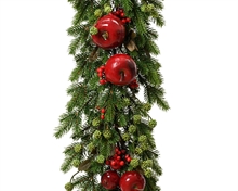 GHIRLANDA DI PINO CON BACCHE E MELE ROSSE 180 CM
