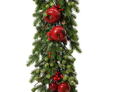 GHIRLANDA DI PINO CON BACCHE E MELE ROSSE 180 CM