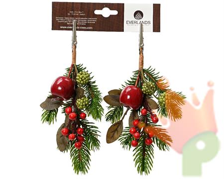 RAMETTI CLIPS CON BACCHE E MELE ROSSE 2 PZ H.22 CM