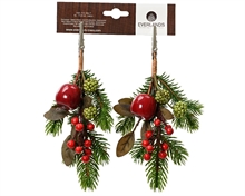 RAMETTI CLIPS CON BACCHE E MELE ROSSE 2 PZ H.22 CM