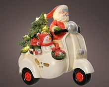 BABBO NATALE CON VESPA IN POLIRESINA LED BIANCO CALDO H.17,5X18X