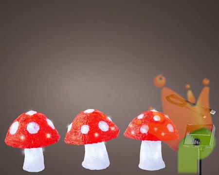 FUNGHI LUMINOSI IN ACRILICO 3 PZ 72 LED BIANCO FREDDO A BATTERIE