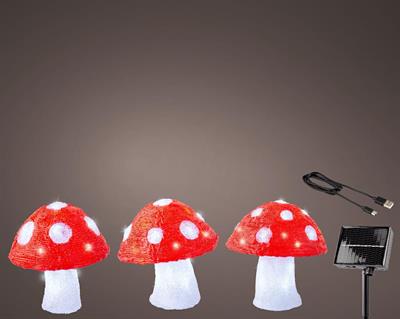 FUNGHI LUMINOSI IN ACRILICO 3 PZ 72 LED BIANCO FREDDO A BATTERIE