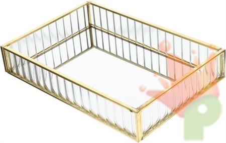 VASSOIO IN VETRO TEMPERATO CON BORDI ORO 20X4,5CM