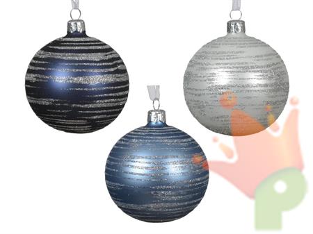PALLINA DI NATALE IN VETRO OPACO STRISCE GLITTER 8 CM 1ASS