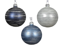 PALLINA DI NATALE IN VETRO OPACO STRISCE GLITTER 8 CM 1ASS