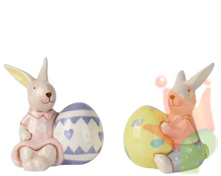 CONIGLIETTO / CONIGLIETTA CON UOVO IN CERAMICA H,.10,5 CM 1 PZ