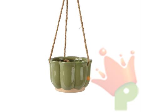 VASO FIORIERA DA APPENDERE IN GRES LUCIDO VERDE 13,2XH.9,5 CM
