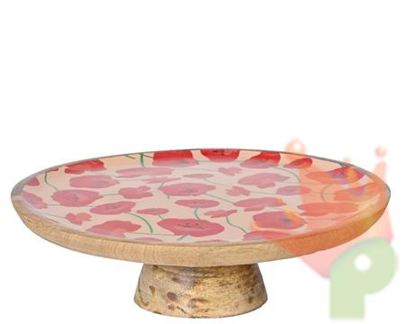 ALZATINA IN LEGNO CON DECORO FIORI PAPAVERI 27,5 X H. 9,5 CM