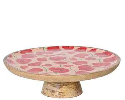 ALZATINA IN LEGNO CON DECORO FIORI PAPAVERI 27,5 X H. 9,5 CM