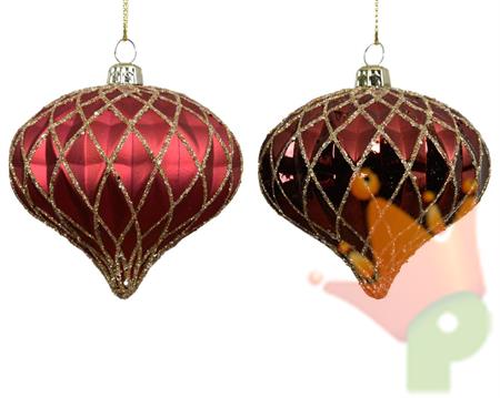 PALLINA DI NATALE FORMA CIPOLLA BORDEAUX LUCIDO/OPACO 8 CM 1 PZ