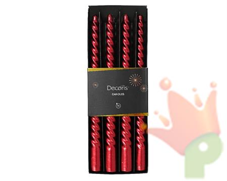 CANDELE TORCIGLIONE ROSSO METAL  4 PZ H.25 CM