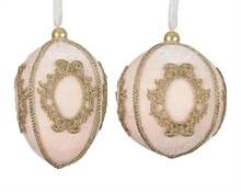 PALLINA IN SCHIUMA PERLA VELLUTATA CON PIZZO ORO DECORATIVO 8 CM