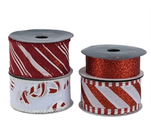 NASTRO NATALIZIO IN POLIESTERE ROSSO BIANCO GLITTER ASSORTITO
