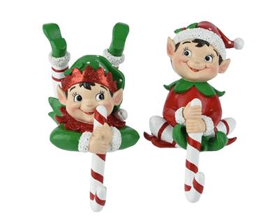 GANCIO PER CALZE NATALIZIE ELFO CON CANDY CANE POLIRESINA H.13X1