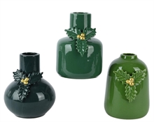 VASO IN PORCELLANA VERDE CON AGRIFOGLIO E BACCHE H.16 CM 1 PZ AS