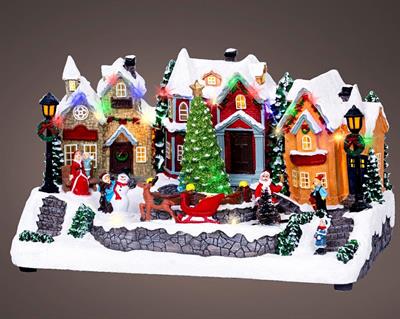 VILLAGGIO DI NATALE CON LUCI MOVIMENTO E MUSICA H.18,7X32X18,5CM