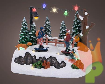 SCENARIO PERSONAGGI CON SCII IN MONTAGNA CON LUCI LED H.14,2X22,