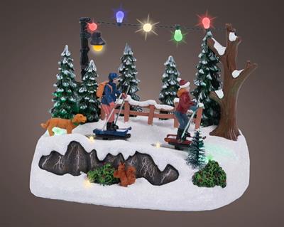 SCENARIO PERSONAGGI CON SCII IN MONTAGNA CON LUCI LED H.14,2X22,