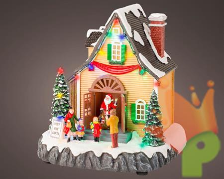 CASA DI BABBO NATALE IN POLIRESINA CON LED MULTICOLOR H.21,5X18X