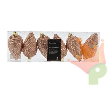 PENDENTI PIGNE PESCA GLITTER 6 PZ 8X4,5 CM