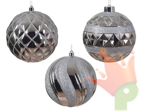 PALLINA DI NATALE ARGENTO DECORATA ASSORTITA 12 CM